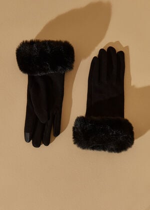 Faux Fur Cuffed Tech Gloves, Black image number 0