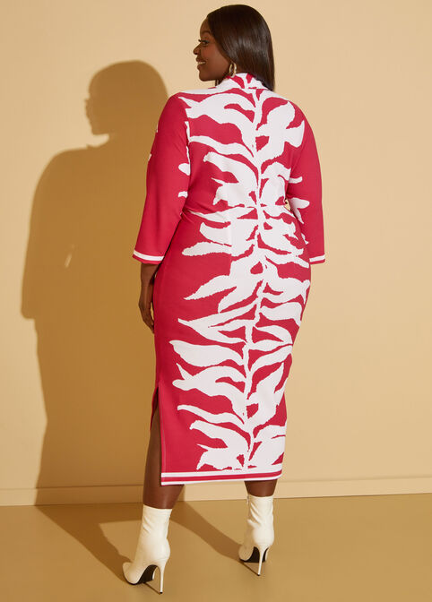 Textured Printed Midi Dress, Beetroot Purple image number 1