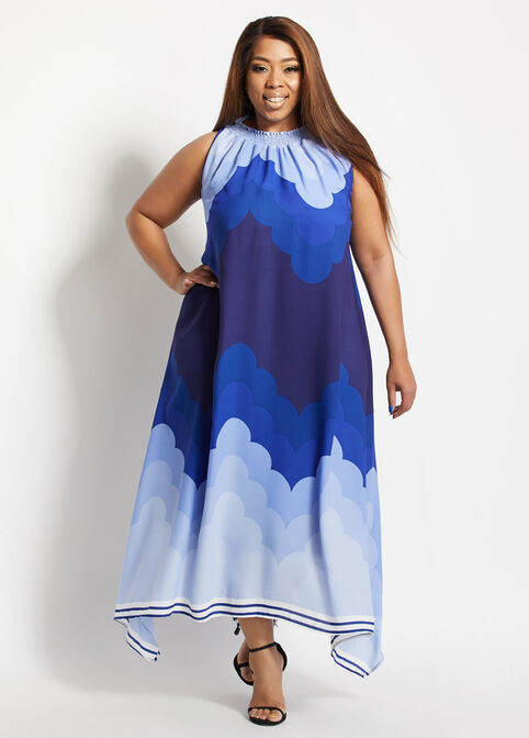 Ombre Flare Asymmetric Maxi Dress, Sodalite image number 0