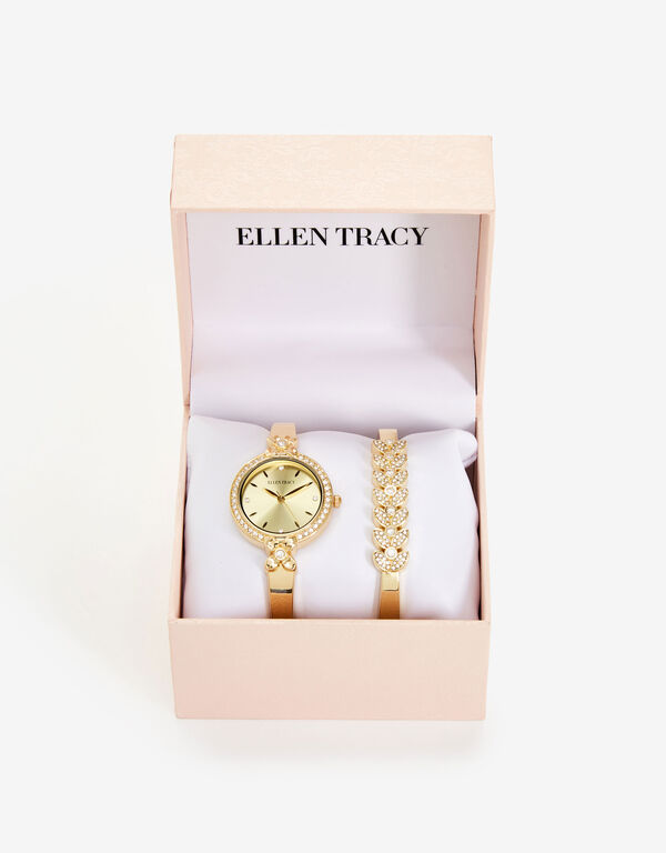 Ellen Tracy Gold Floral Watch Set, Gold image number 1