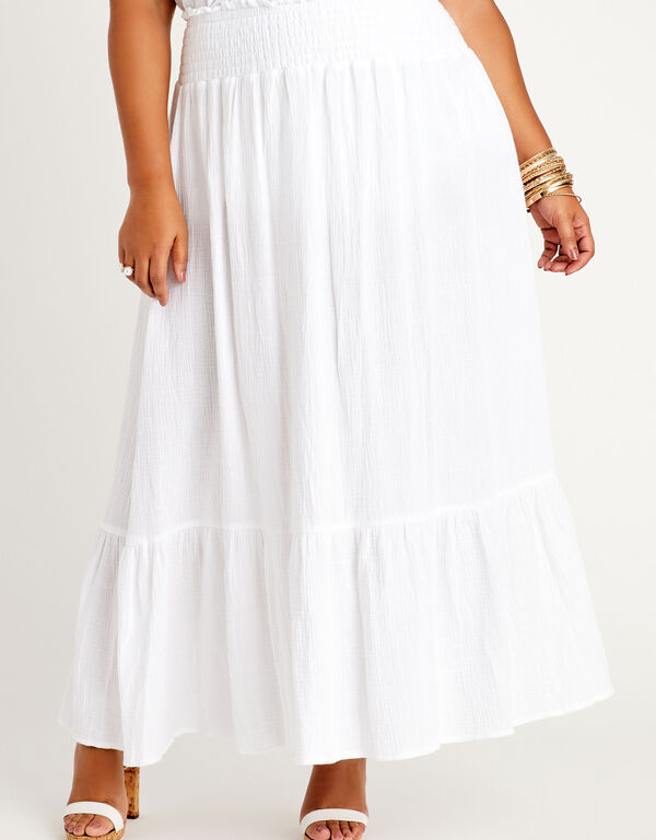 Smocked Textured Gauze Maxi Skirt, White image number 0