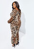 Flounced Leopard Print Maxi Dress, Black Animal image number 1