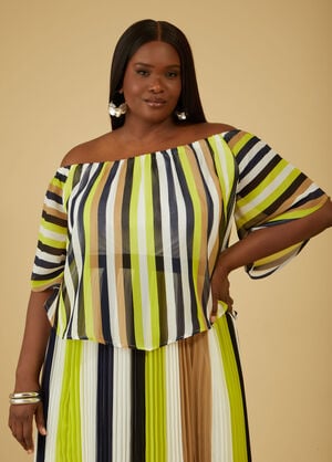 Off The Shoulder Striped Blouse, White image number 0