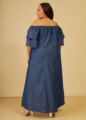 Tiered Chambray Maxi Dress, Denim Blue image number 1