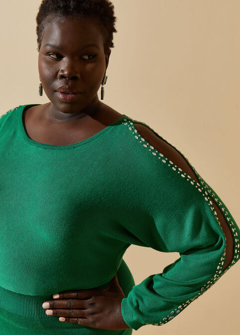 Cutout Embellished Sweater Dress, Abundant Green image number 2