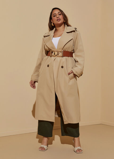 Double Breasted Trench Coat, Tan image number 4