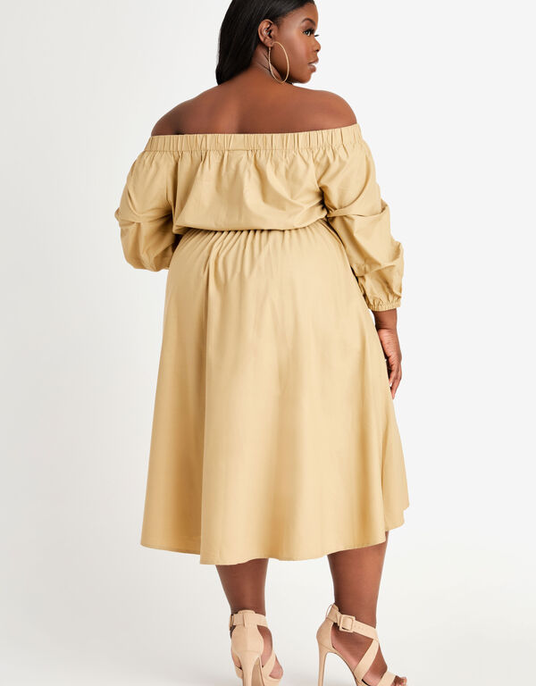 Belted Cotton Off Shoulder Dress, CORNSTALK image number 1