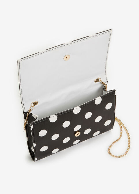 Polka Dot Faux Leather Clutch, Black Combo image number 2