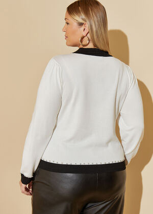 Bow Embellished Two Tone Sweater, White Black image number 1
