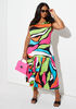 Flounced Abstract Print Maxi Dress, Multi image number 0