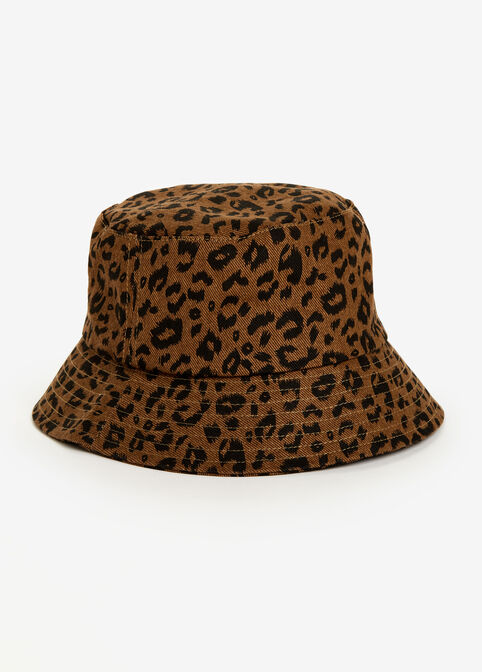 Leopard Cotton Blend Bucket Hat, Brown image number 0