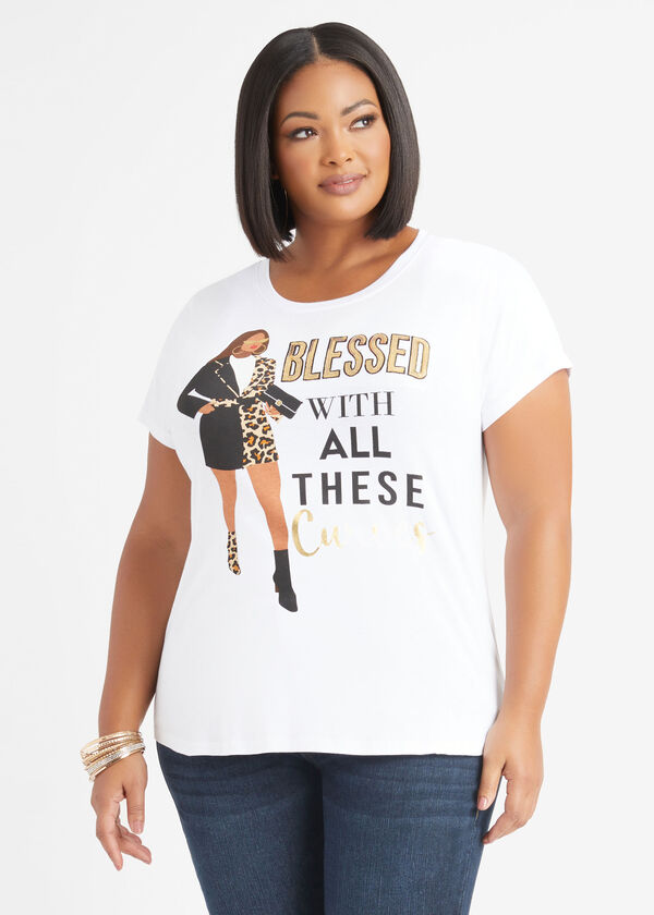 Blessed With Curves Graphic Tee, White image number 0