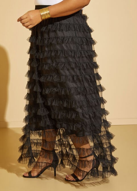 Tiered Tulle Maxi Skirt, Black image number 2