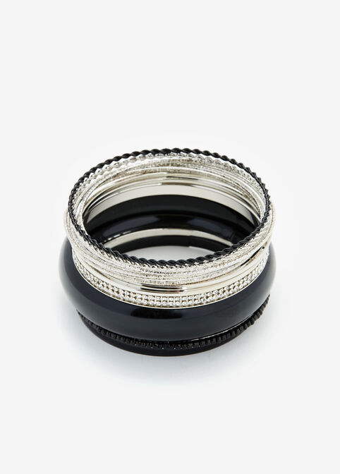 Silver & Black Multi Bracelet Set, Black image number 1