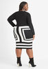 Intarsia Knit Bodycon Sweater Dress, Black White image number 1