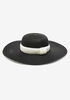 Faux Pearl Wide Brim Straw Hat, Black image number 1