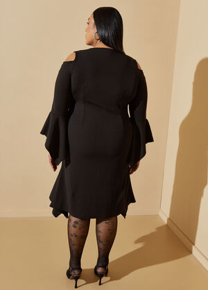 Draped Cold Shoulder Sheath Dress, Black image number 1