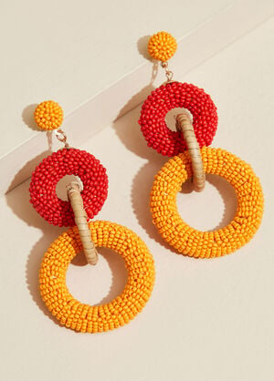 Bead And Raffia Ring Earrings, Multi image number 1