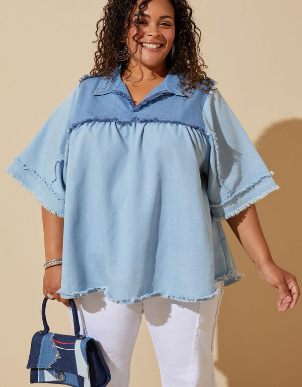 Two Tone Chambray Swing Top, Denim image number 0