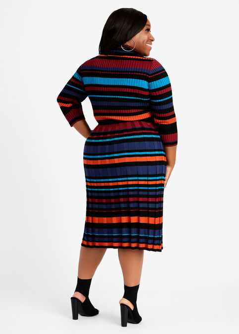 Stripe Turtleneck Sweater Dress, Potters Clay image number 1