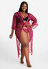 Stretch Lace Robe And Thong Set, Raspberry Radiance image number 0