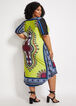 Dashiki Mock Wrap Overlay Dress, Warm Olive image number 1