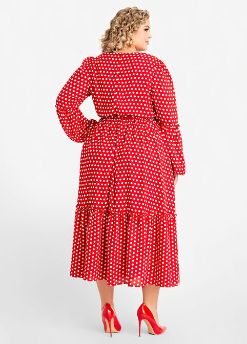 Tall Belted Dot Wrap Maxi Dress, Red image number 1