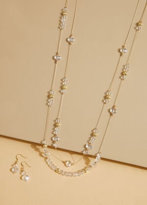 Bead And Crystal Necklace Set, Gold image number 1