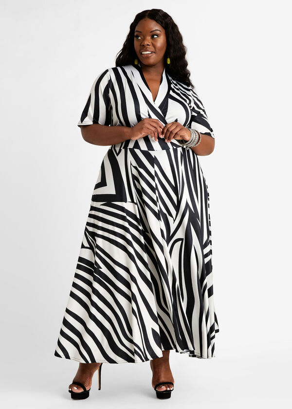 Tall Abstract Wrap Maxi Dress, Black White image number 0