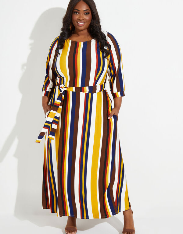 Striped Jersey Maxi Dress, Multi image number 0