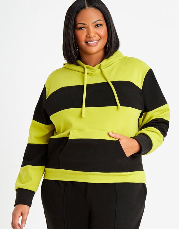 Colorblock Pullover Fleece Hoodie, Bright Chartreuse image number 0