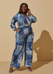 Denim Print Faux Wrap Jumpsuit, Blue image number 0