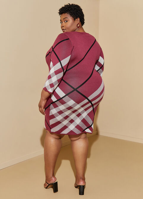 Plaid Sheath Sweater Dress, Multi image number 4