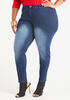 Pintucked High Rise Skinny Jeans, Medium Blue image number 0