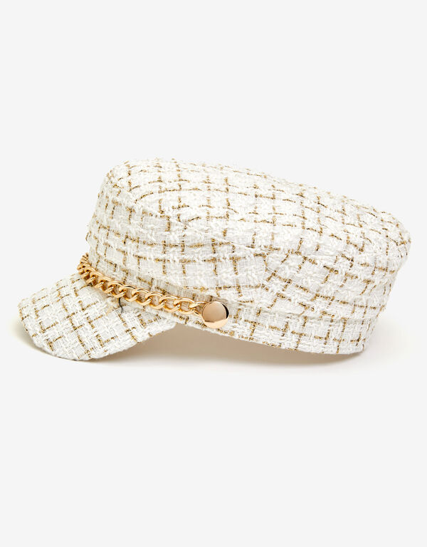 Boucle Tweed Cabbie Hat, Ivory image number 1