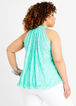 Pleated Lace Tie Neck Halter Top, Ice Green image number 1