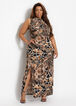 Plus Size Leopard Mock Neck Bodycon Side Slit Sexy Summer Maxi Dress image number 0