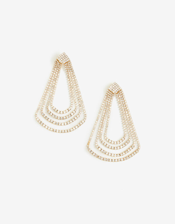 Tiered Crystal Gold Tone Earrings, Gold image number 0
