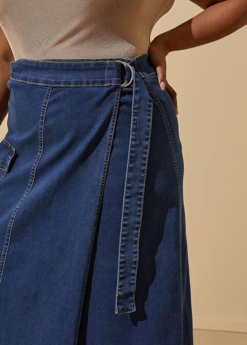 Cargo Pocket Denim Wrap Skirt, Denim Blue image number 2