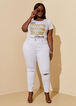Distressed Cutout Skinny Jeans, White image number 2