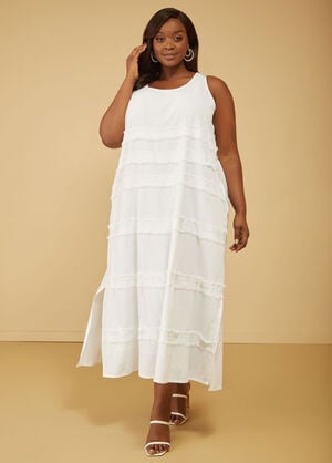 Frayed Linen Blend Maxi Dress, White image number 0