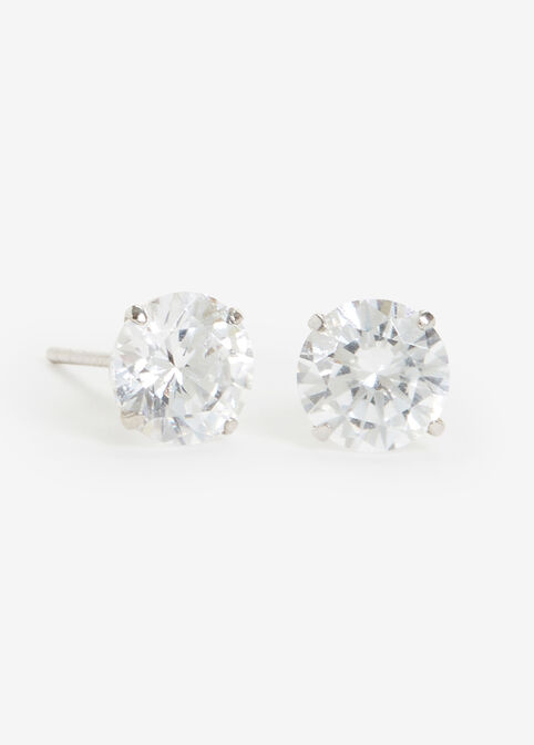 Sterling Silver CZ Stud Earrings, Silver image number 0
