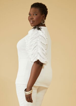 Bow Embellished Puff Sleeved Top, White image number 1