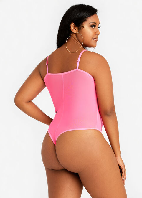 Plus Size Sexy Lingerie Neon Criss Cross Mesh Adjustable Bodysuit
