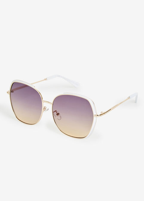 Metal Round Aviator Sunglasses, White image number 1