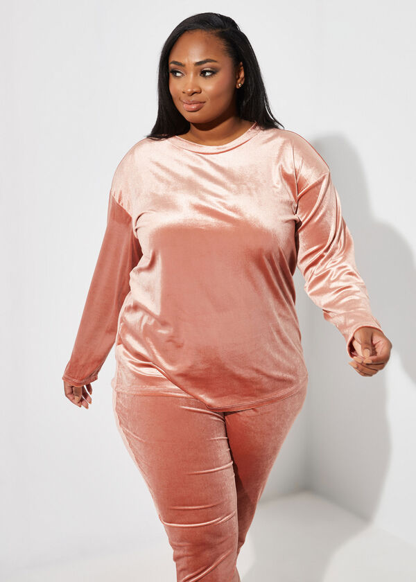Stretch Velour Lounge Top, Rose image number 0