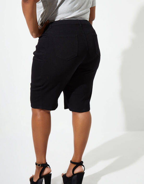 Stretch Denim Bermuda Shorts, Black image number 1