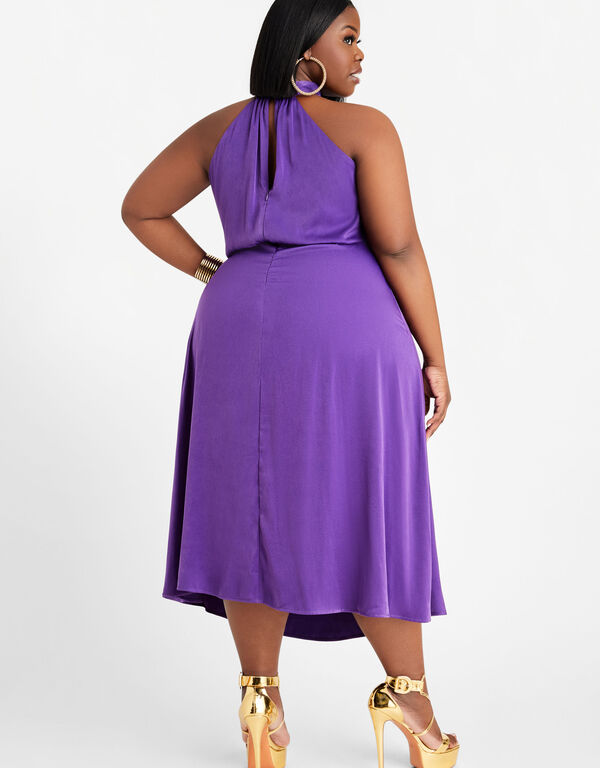 Sateen Halter Cutout Maxi Dress, Purple Magic image number 1