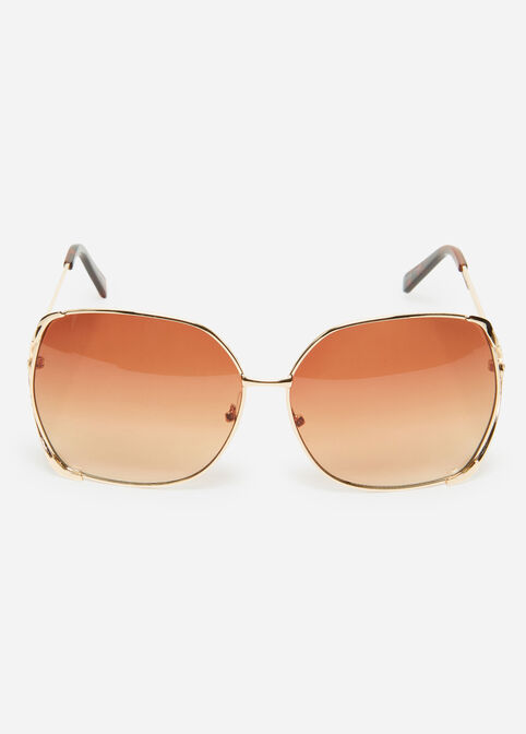 Gold Filigree Oversize Sunglasses, Gold image number 1