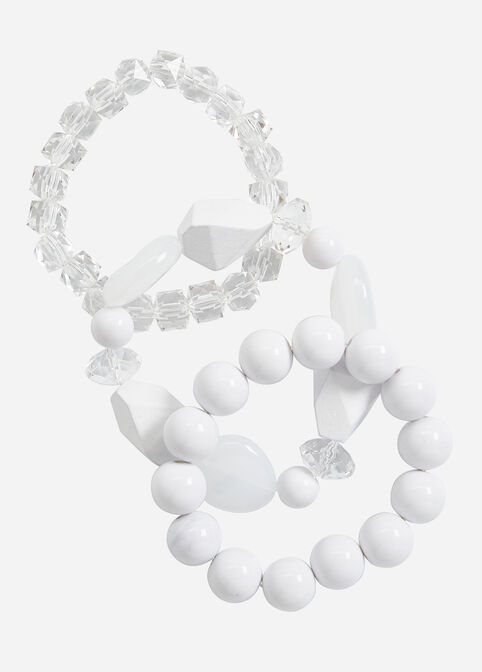 Bead Crystal Stretch Bracelet Set, White image number 0
